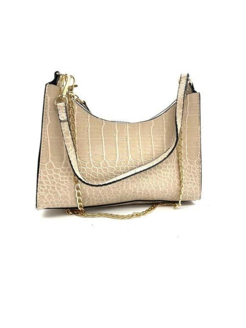 Womens Beige Faux-Leather Shoulder Bags with Straps, Cream